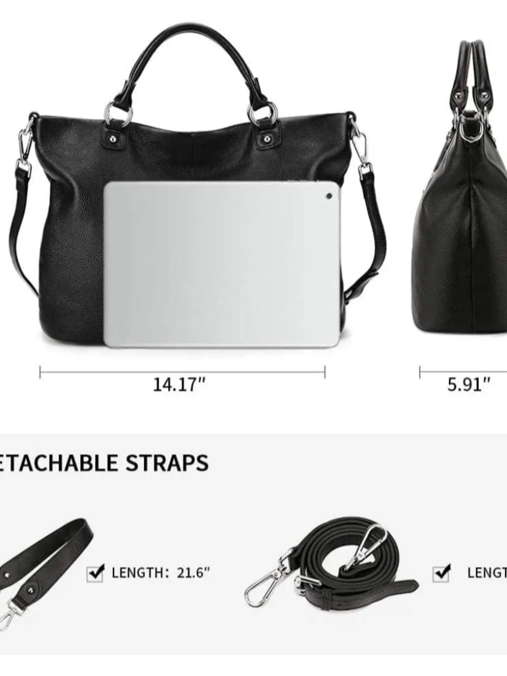 Genuine Leather Tote Purse for Women, Top Handle Satchel | Soft genuine leather - Picture 6 of 7